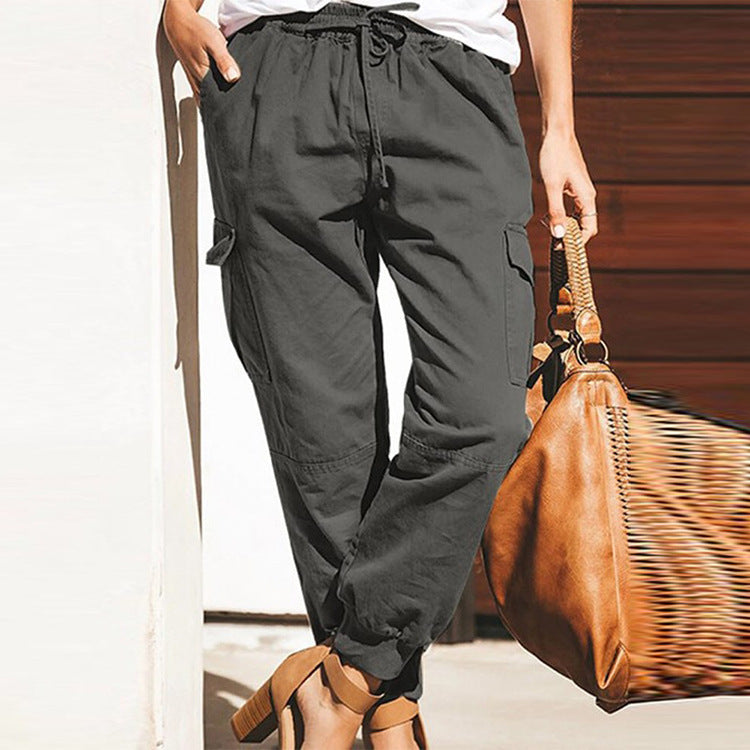 Damen lockere Cargo-Hose mit elastischem Bund und praktischen Taschen EB