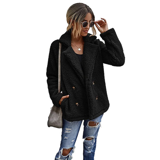 Damen Flauschiger Doppelreiher Blazer aus Kunstfell EB
