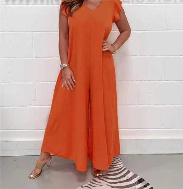 Damen legerer Jumpsuit mit fließendem Schnitt und V-Ausschnitt EB