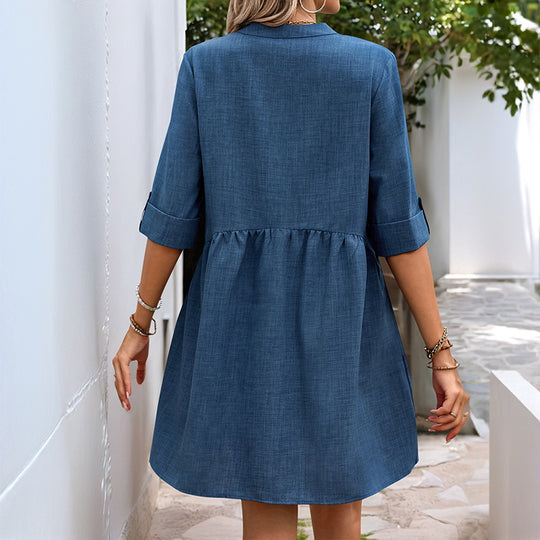 Damen Hemdblusenkleid mit eleganter Knopfleiste und voluminösem Rock EB
