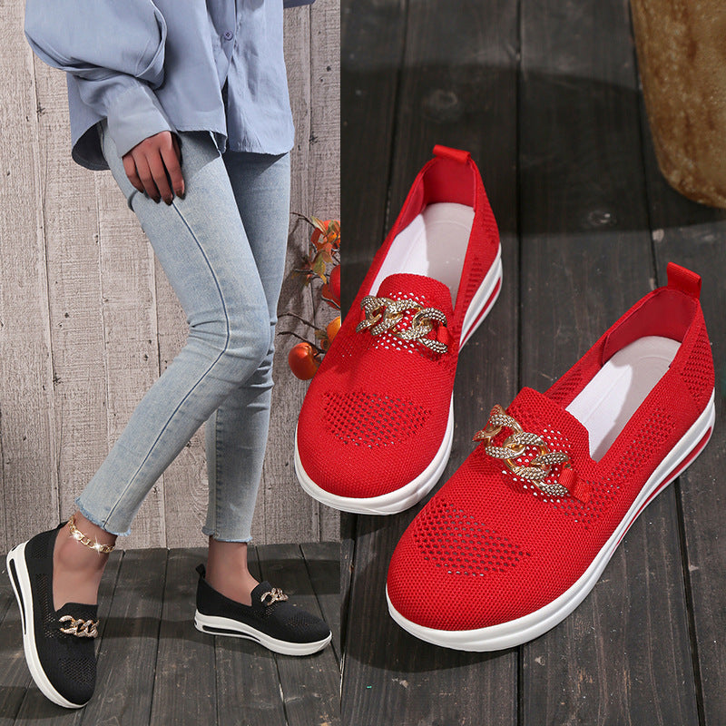 Damen sportliche Slip-On Sneakers mit glamourösem Ketten-Detail EB