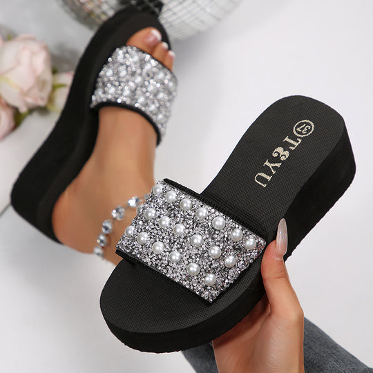 Damen elegante Plateau-Sandalen mit Schmuckdetail EB