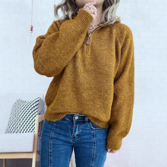 Damen kuscheliger Kapuzenpullover mit Zipper und modernem Rippdesign EB