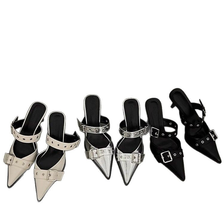 Damen spitze Mules mit dekorativen Schnallen EB
