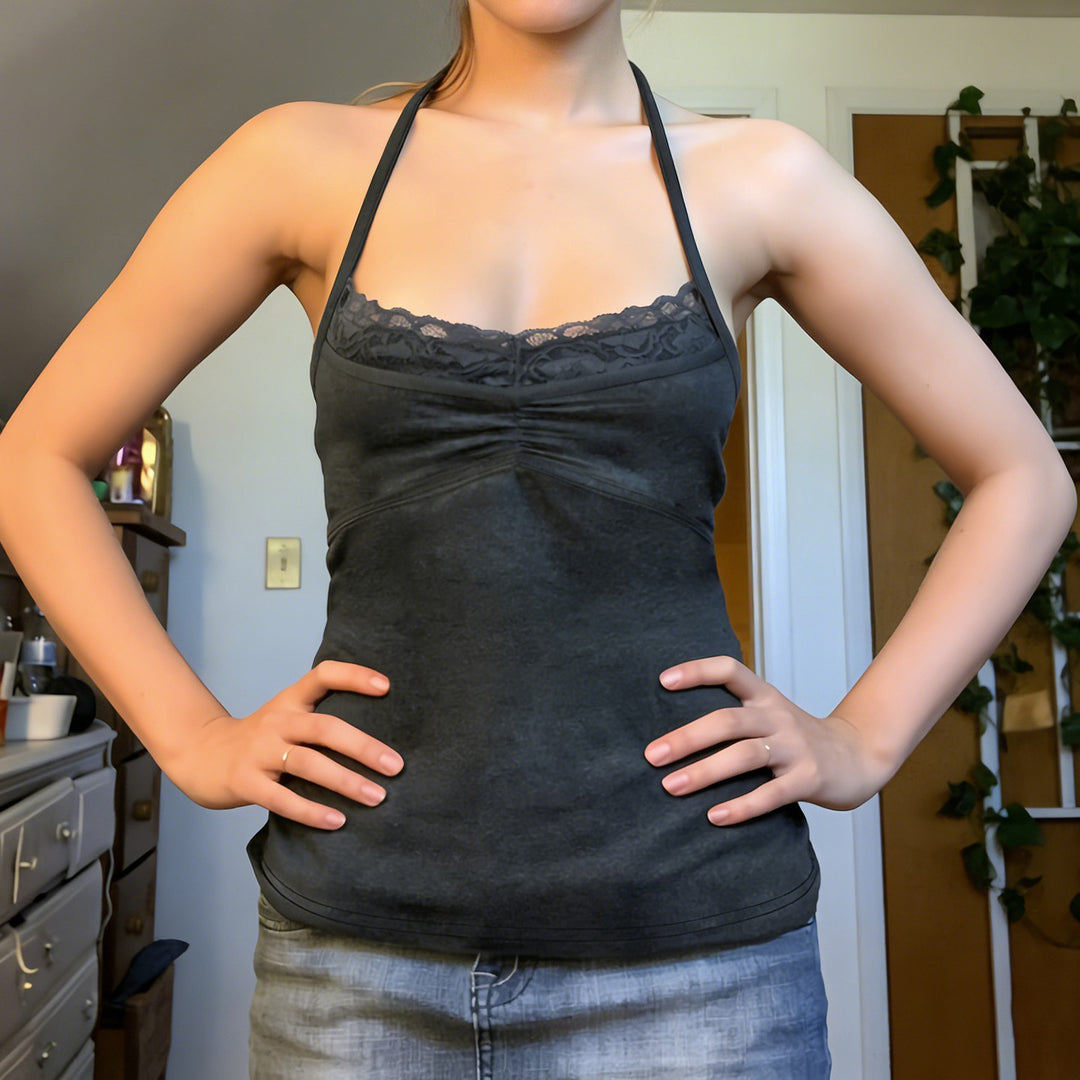 Damen Sexy Spaghetti-Trägertop mit Spitzeneinsätzen EB
