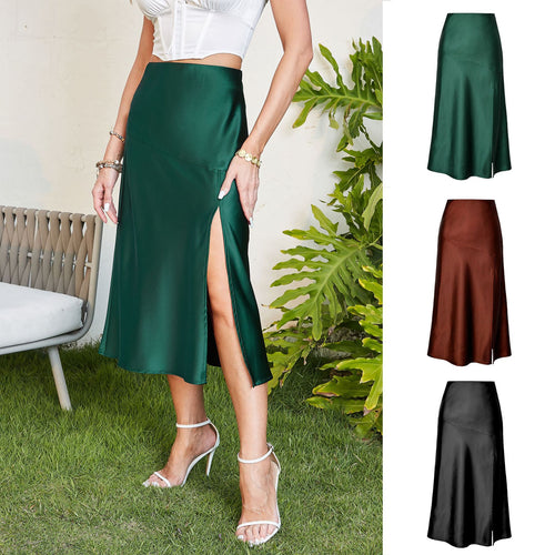 Damen eleganter Midirock aus satinierter Viskose EB
