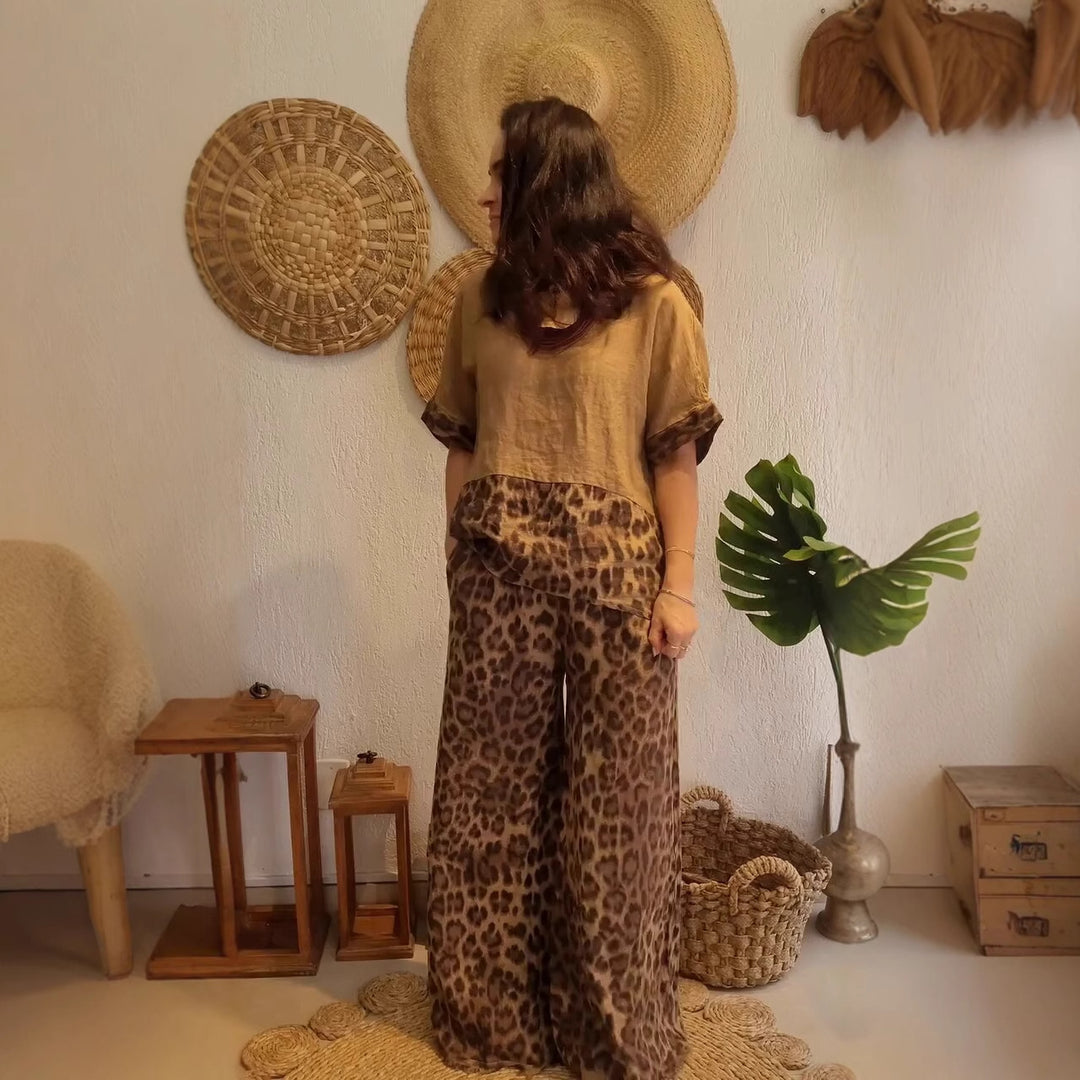 Damen Leichtes und lässiges Sommeroutfit mit Leopardenmuster EB