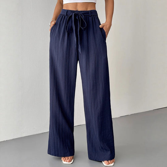 Damen Weite Plissee-Hose mit Bindeband und elastischem Bund EB