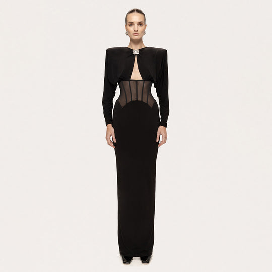 Damen Elegantes Abendkleid mit transparenten Einsätzen und figurbetontem Design EB
