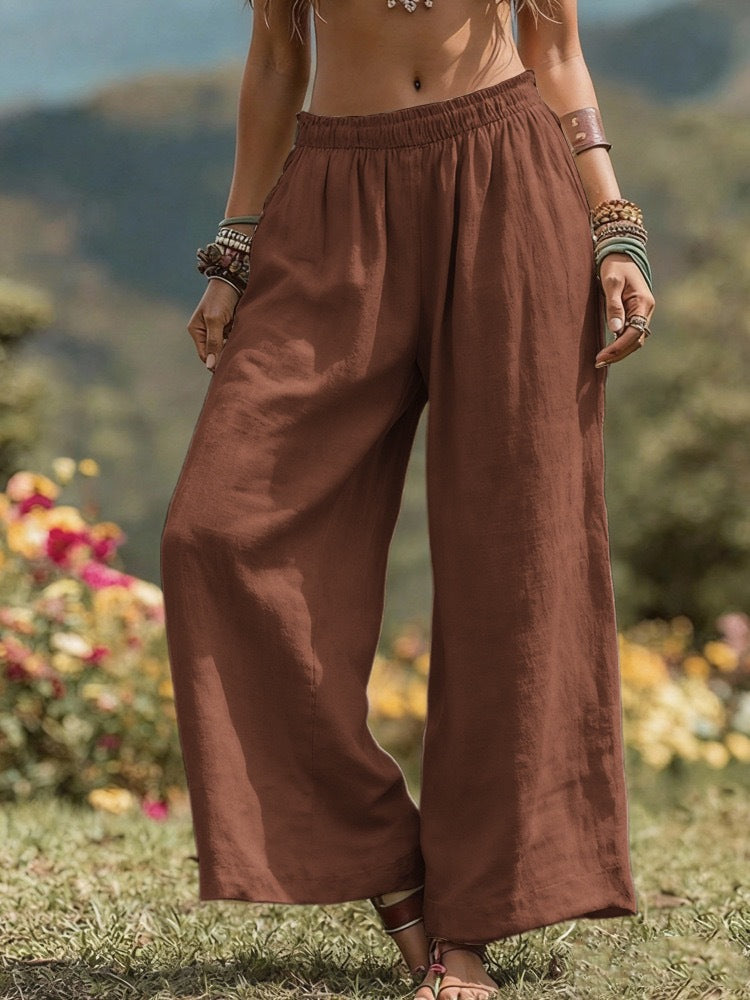 Damen Weit geschnittene Leinenhose EB