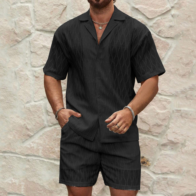 Herren Kurzarmhemd und Shorts-Set im lässigen Strickdesign EB