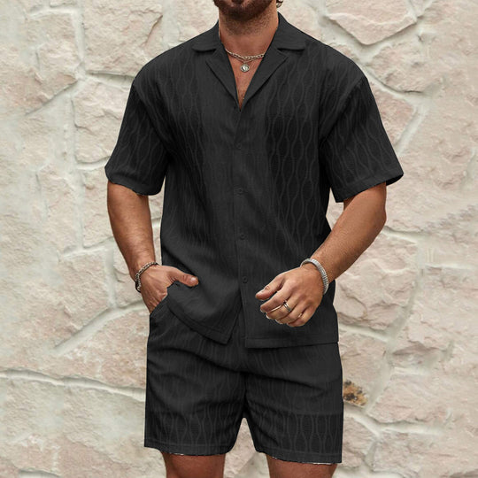 Herren Kurzarmhemd und Shorts-Set im lässigen Strickdesign EB