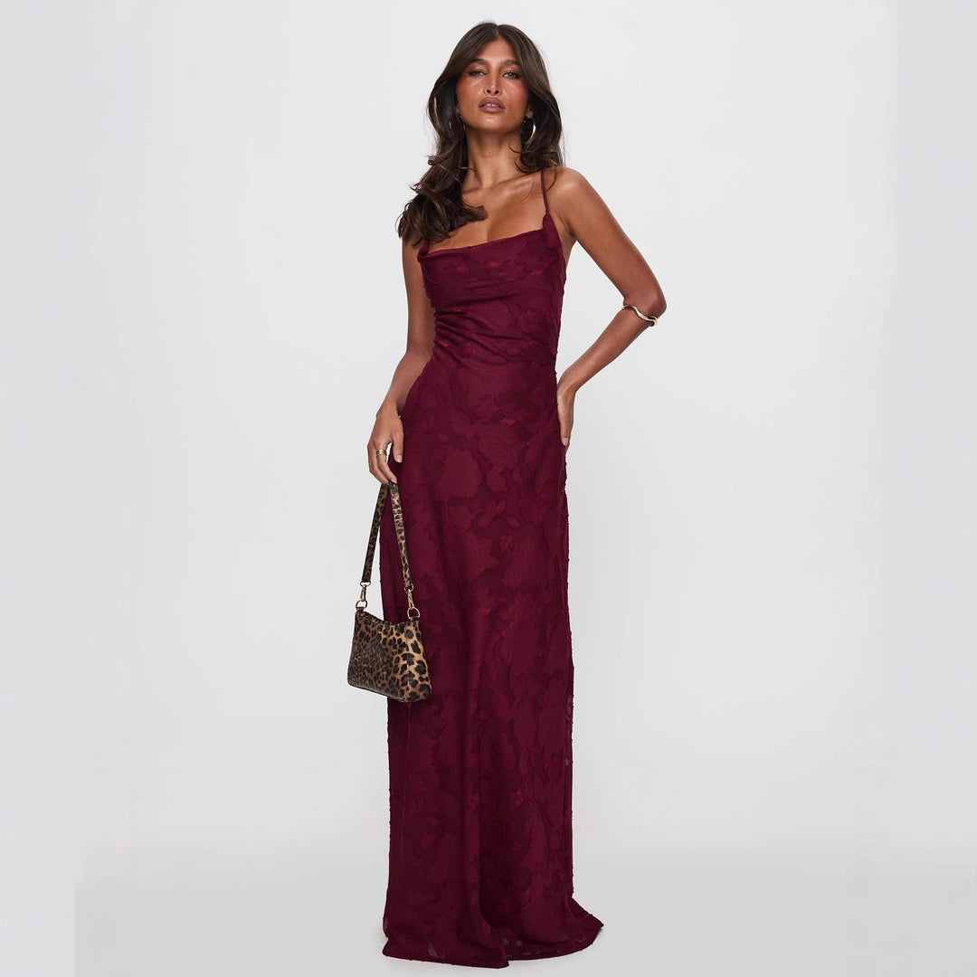 Damen Elegantes Abendkleid mit floralem Spitzenmuster und Spaghettiträgern EB