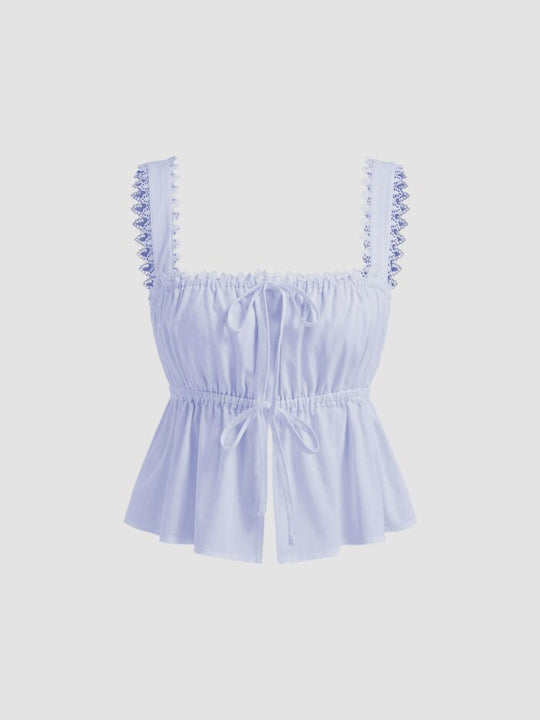 Damen luftiges Crop-Top mit verstellbarem Kordelzug und Rüschendetails EB