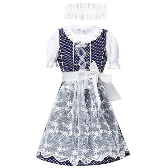 Damen nan traditionelles Dirndlkleid mit Spitzenbluse und bestickter Tüllschürze EB