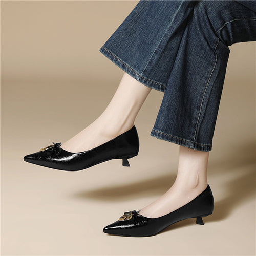 Damen elegante spitze Ballerinas mit Zierschnalle EB