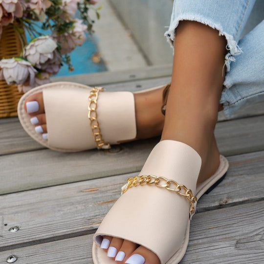 Damen modische Riemensandalen mit Kettendekor EB