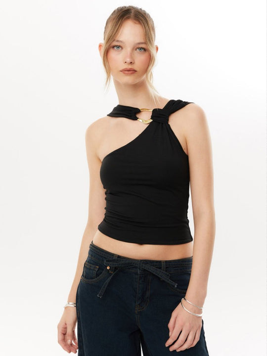 Damen Elegantes Oberteil mit asymmetrischem Schnitt und dekorativem Ringdetail EB