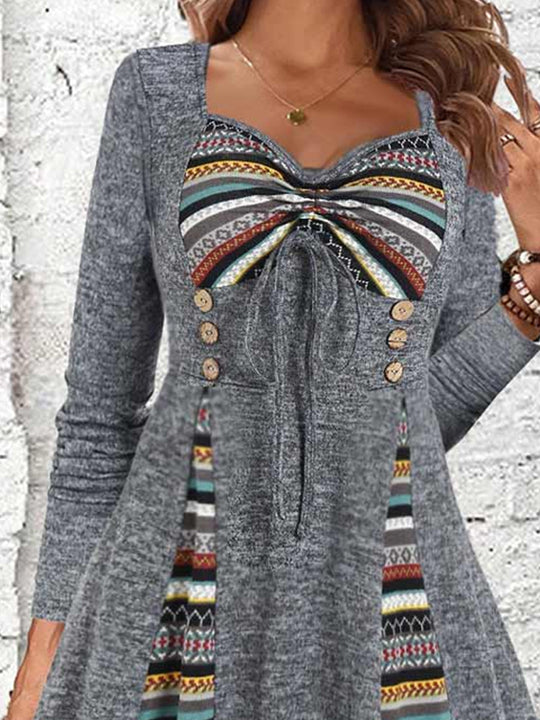 Damen Kleid mit einzigartigem Musterspiegel und knopfverzierter Taille EB