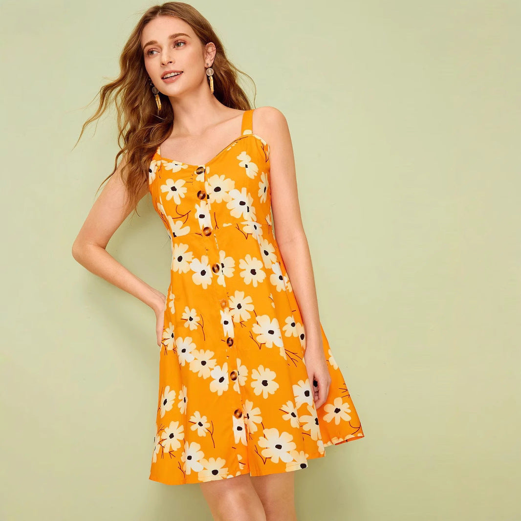 Damen Sommerkleid mit Blumenmuster und Knopfleiste EB
