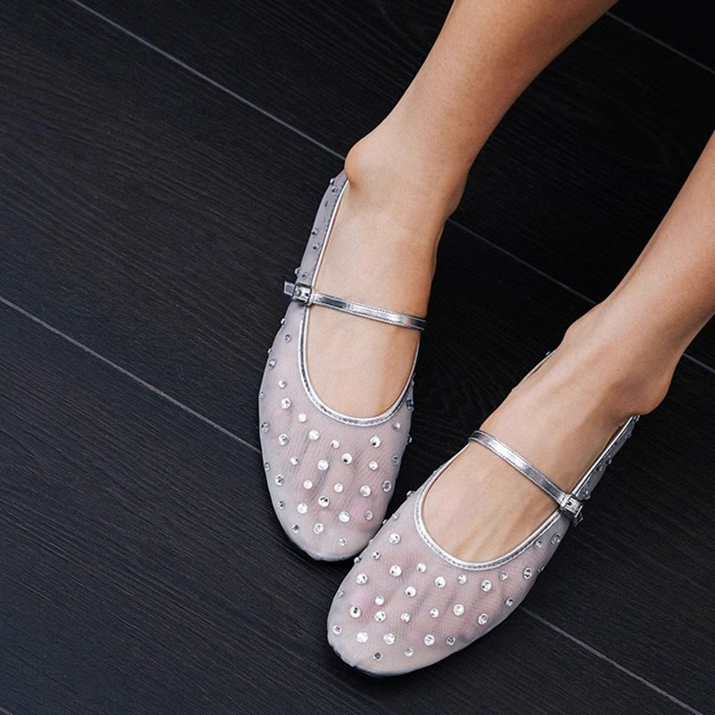 Damen Glitzernde Ballerinas mit verstellbarem Riemen und funkelnden Akzenten EB