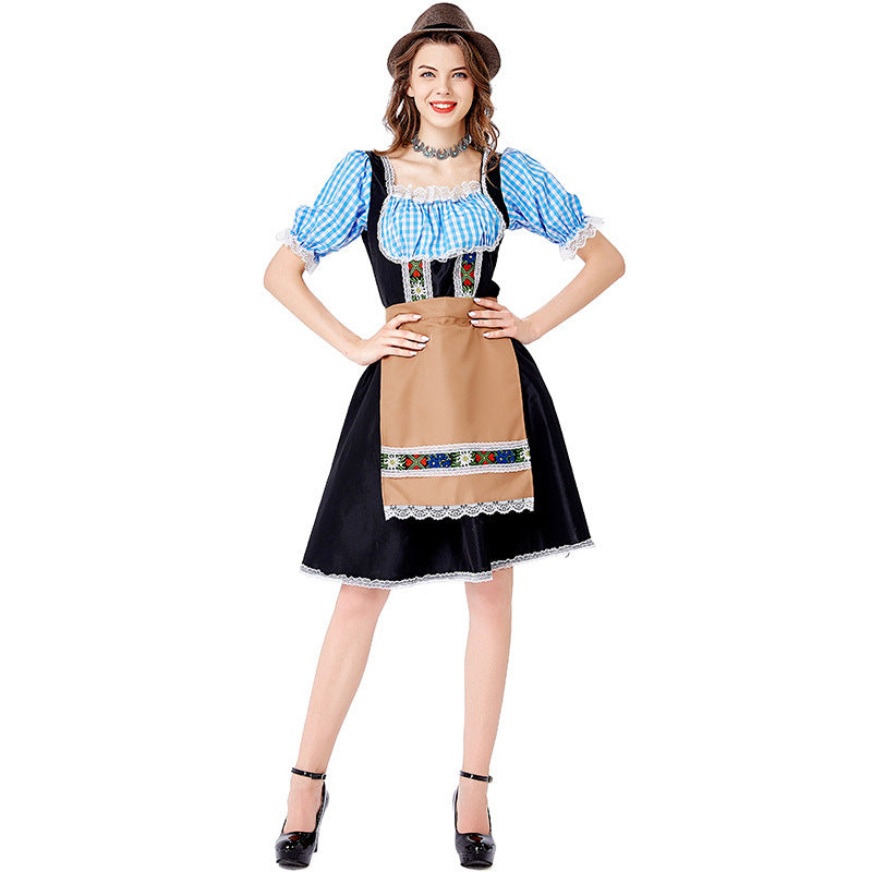 Damen nan folklorisches Oktoberfest-Kostüm im Dirndlstil mit Carmenbluse geschnürtem Mieder und bestickter Schürze EB