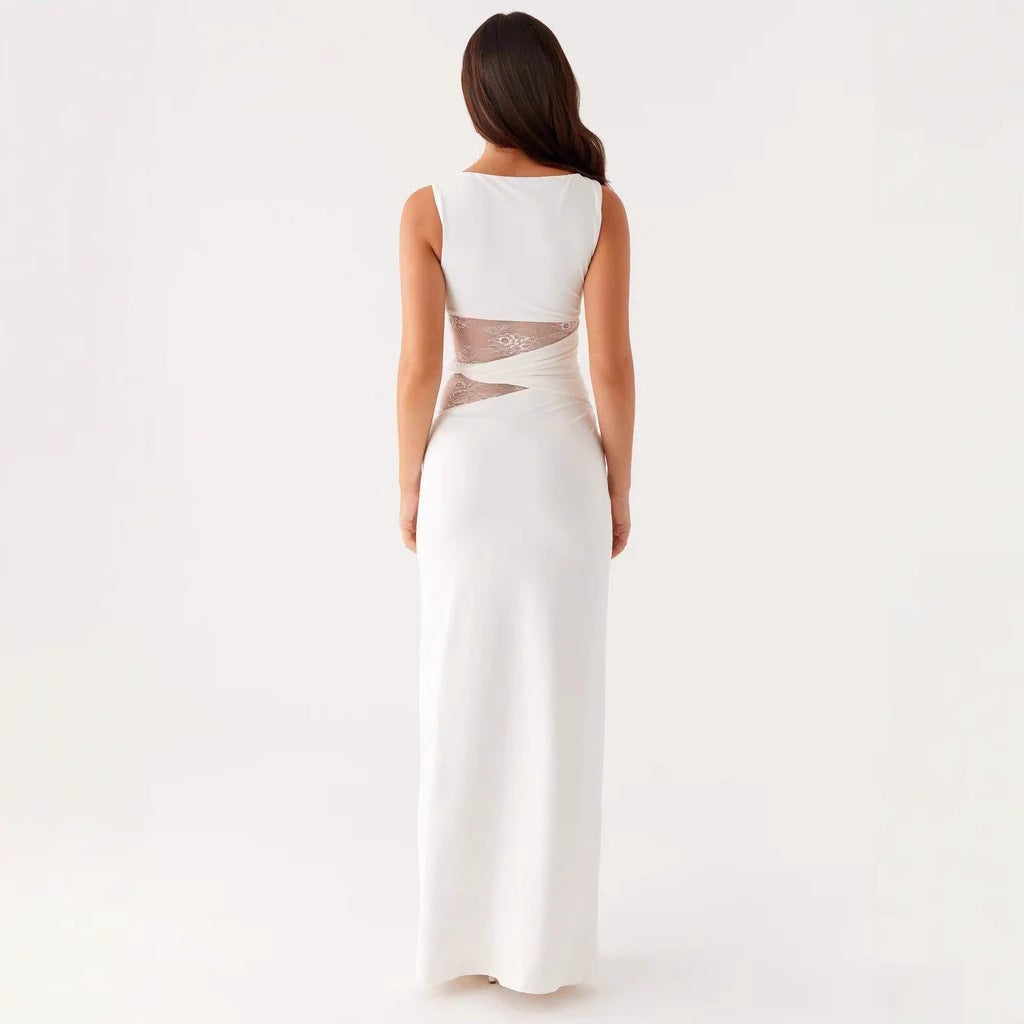 Damen Elegantes Maxikleid mit transparenter Spitze und figurbetontem Schnitt EB