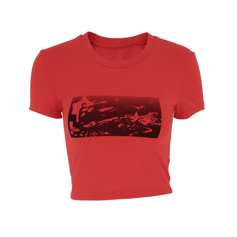 Damen modisches cropped T-Shirt mit grafischem Print EB