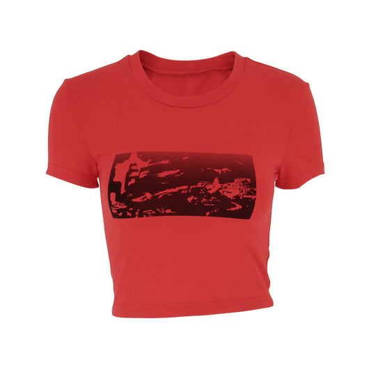 Damen modisches cropped T-Shirt mit grafischem Print EB