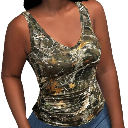 Damen Funktionales Camouflage-Top mit V-Ausschnitt EB