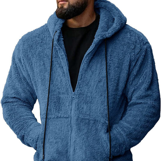 Herren nan Teddyplüsch Zip-Hoodie mit übergroßer Kapuze, verdecktem Reißverschluss und Eingrifftaschen EB