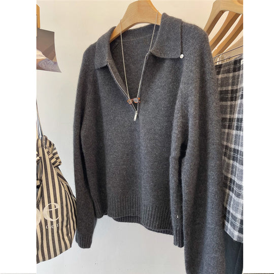 Damen Kuscheliger Pullover mit Stehkragen und kurzem Reißverschluss EB