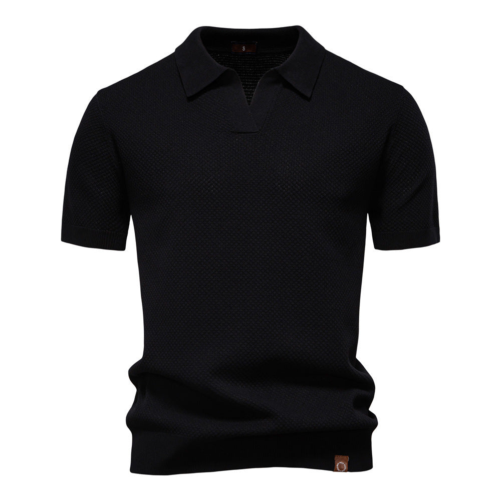 Herren nan strukturiertes Feinstrickpoloshirt mit offenem Reverskragen EB