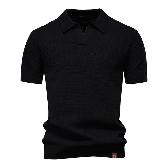 Herren nan strukturiertes Feinstrickpoloshirt mit offenem Reverskragen EB