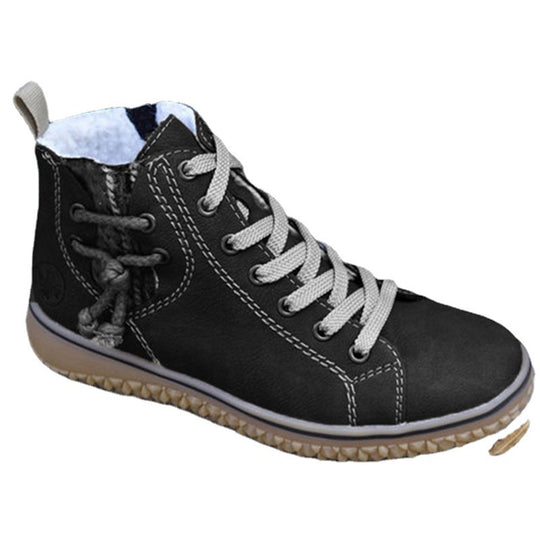 Damen High-Top Sneaker-Boot mit seitlichem Reißverschluss, dekorativem Knöchelriemen und profilierter Gummisohle EB