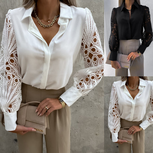 Damen Elegante Bluse mit kunstvollen Spitzenärmeln EB