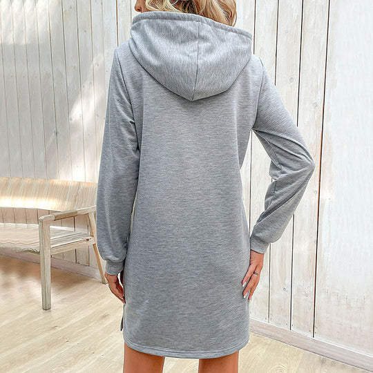 Damen lässiges Kapuzenkleid mit Kängurutasche und Kontrastdetails EB