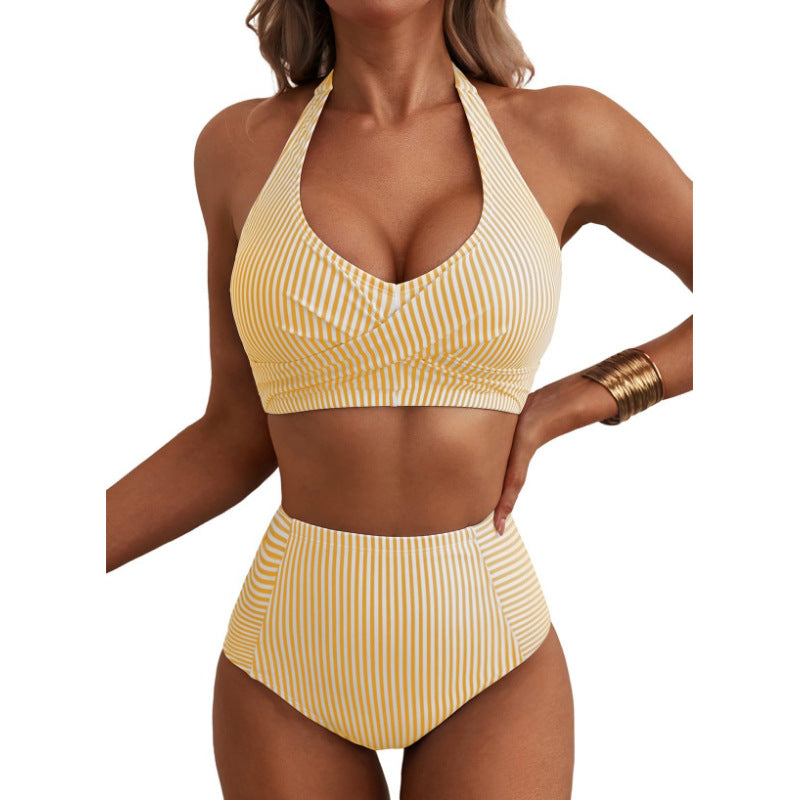 Damen Hochbundiger Streifen-Bikini EB