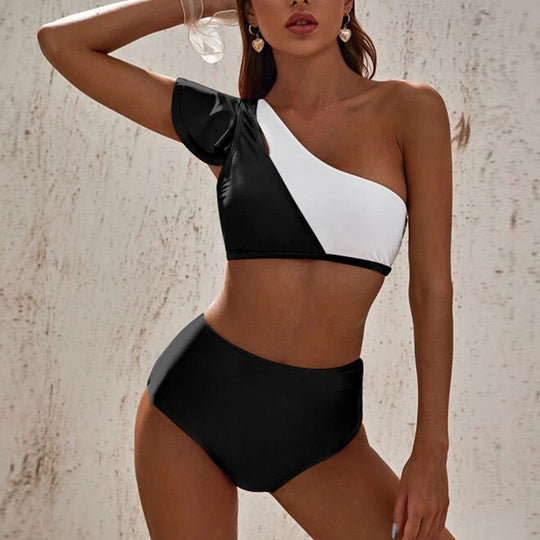 Damen asymmetrisches Bikini-Set mit hohem Bund EB