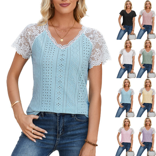 Damen Spitzeneinsatz T-Shirt EB