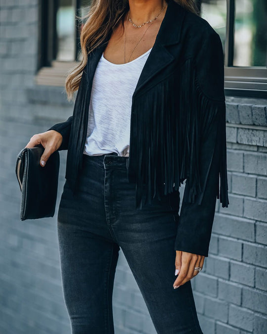 EB | Revers Langarm Fransen Crop Hippie Jacke