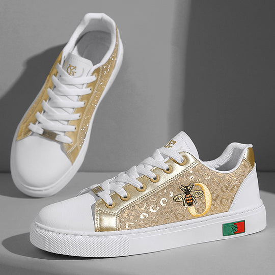 Damen Sneaker mit hochwertigem, verziertem Obermaterial und seitlichem Bienenmotiv EB