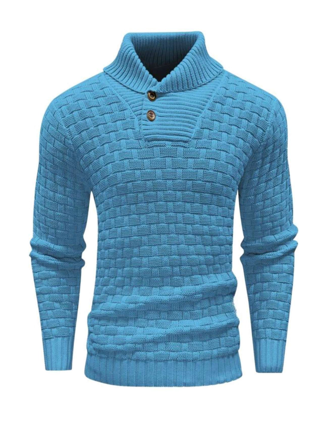 Herren nan strukturierter Strickpullover mit hochschließendem Stehkragen und Zierknopfleiste EB