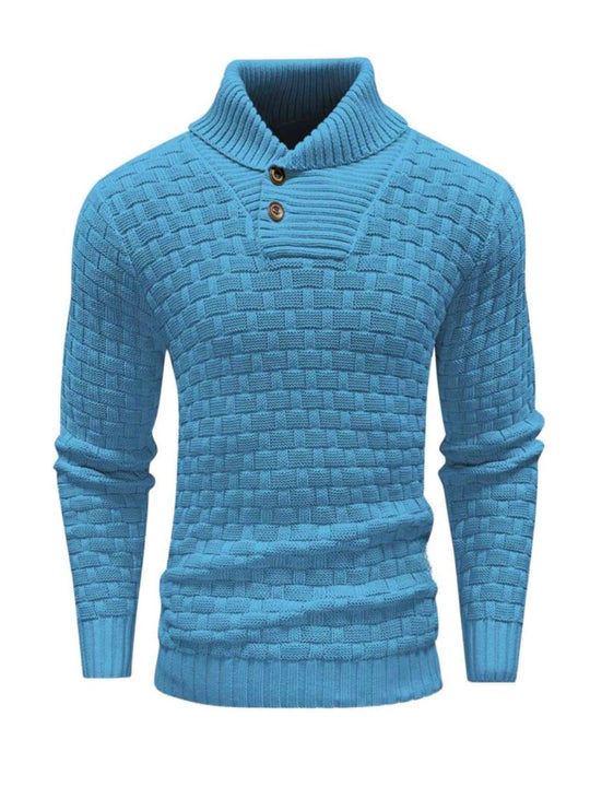 Herren nan strukturierter Strickpullover mit hochschließendem Stehkragen und Zierknopfleiste EB