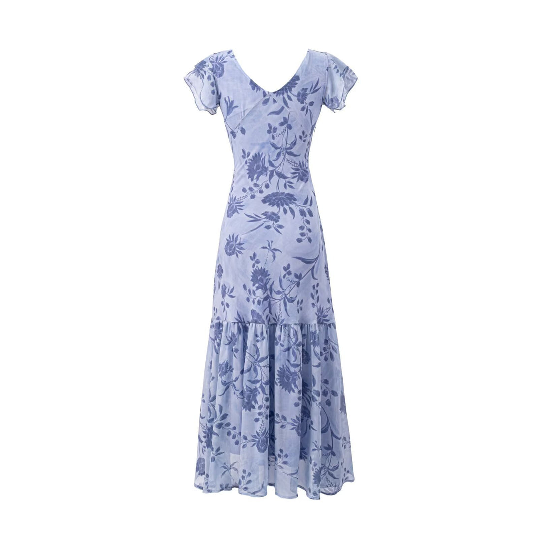 Damen Maxikleid mit floralen Mustern und voluminösem Rock EB
