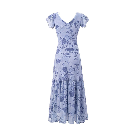 Damen Maxikleid mit floralen Mustern und voluminösem Rock EB