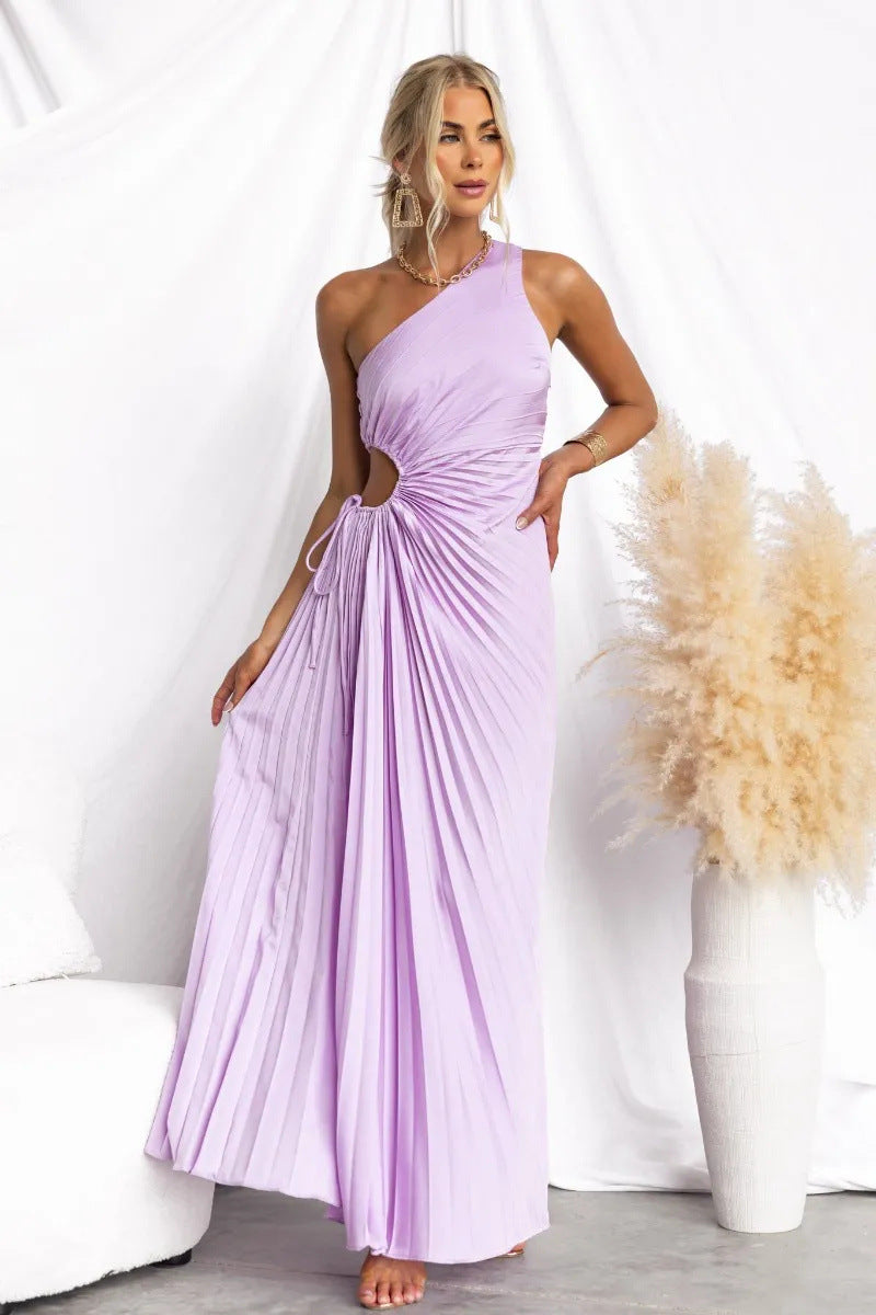 Damen Maxikleid mit Raffiniertem Faltenwurf und Asymmetrischem Design EB