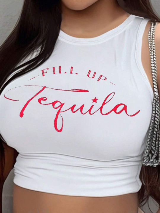 Damen Crop-Top mit modernem Grafikdruck und trendiger Schnalle EB