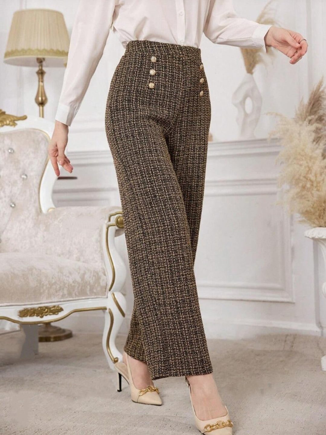 Damen Hochtaillierte Stoffhose EB