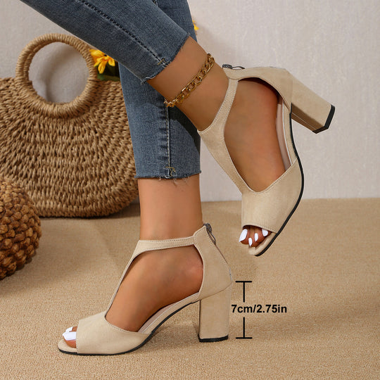 Damen Offene High Heels mit elegantem Riemendesign und komfortablem Blockabsatz EB